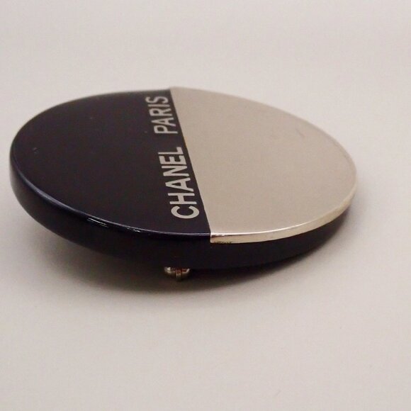 CHANEL Logo Round Bicolor Brooch 00A Metal Plastic Black Silver France 83KA600 - Picture 13 of 16